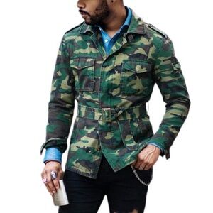 NWT Southern Gents Green Camouflage Belted Field Jacket 38 Small